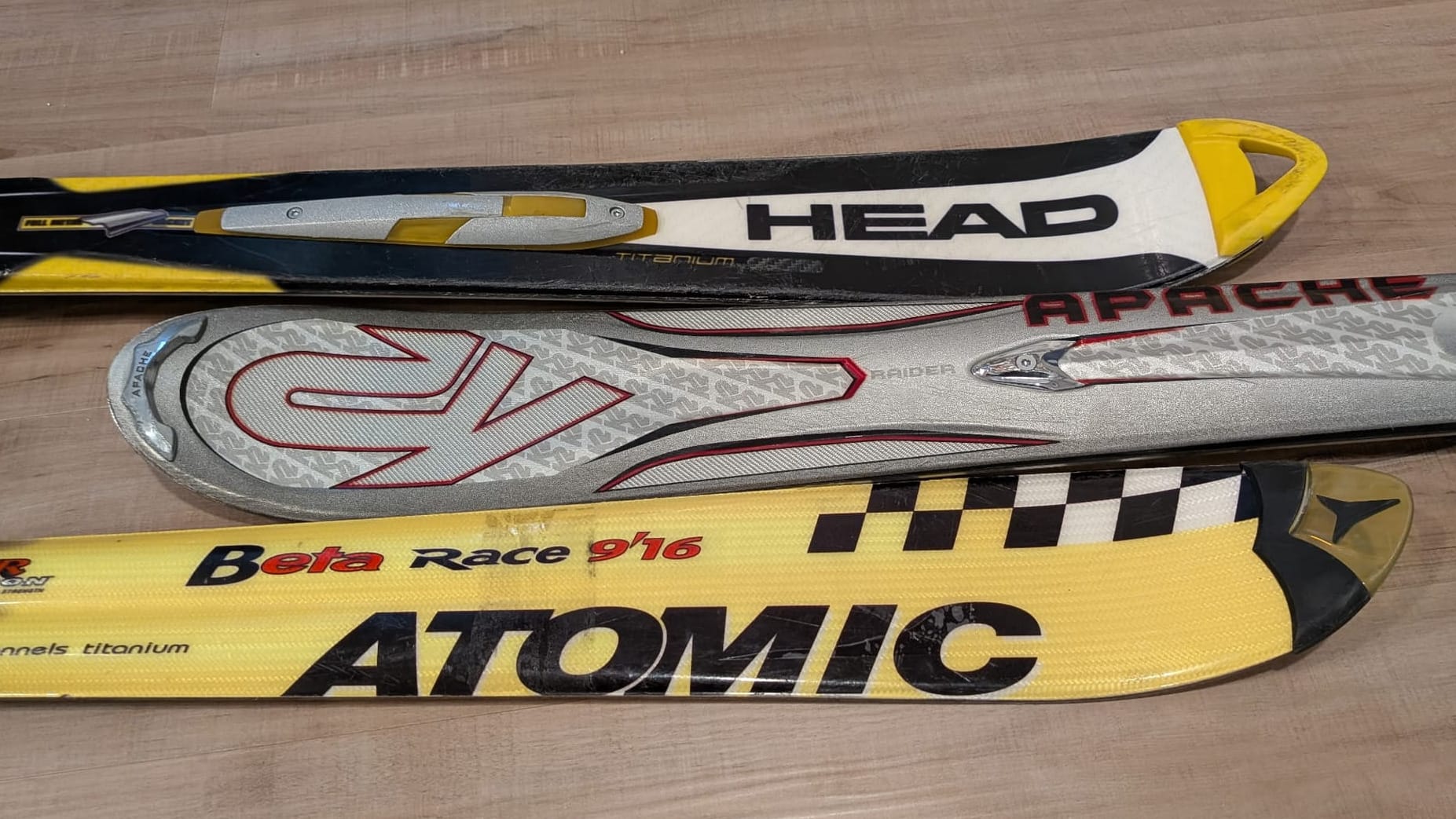 Collection of apline snow skis from  around the 1990s - early 2000s