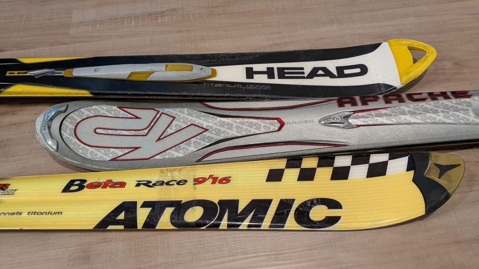 Collection of apline snow skis from  around the 1990s - early 2000s