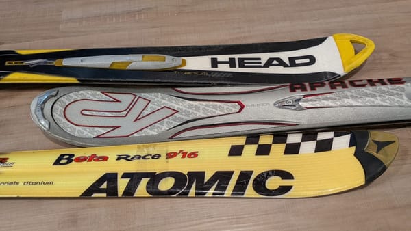 Collection of apline snow skis from  around the 1990s - early 2000s