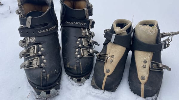 Ye Olde Ski Gear Leather Boots and Unadorned Skis